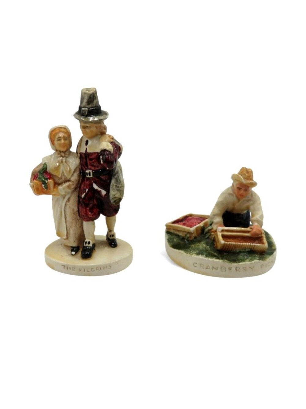 Sebastian Miniatures Pilgrims And Cranberry Picker Figurines USA Vintage